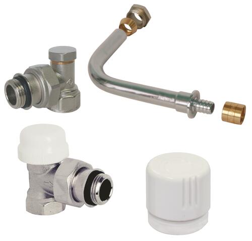 Kit complet de raccordement arrière pour radiateur PER Ø16 à glissement avec robinet thermostatisable - Somatherm